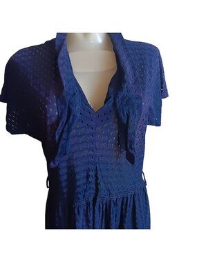 True Vintage Dress 1OF1 8 1960's Eyelet Midi Tie Neck Slinky Stretch Nylon